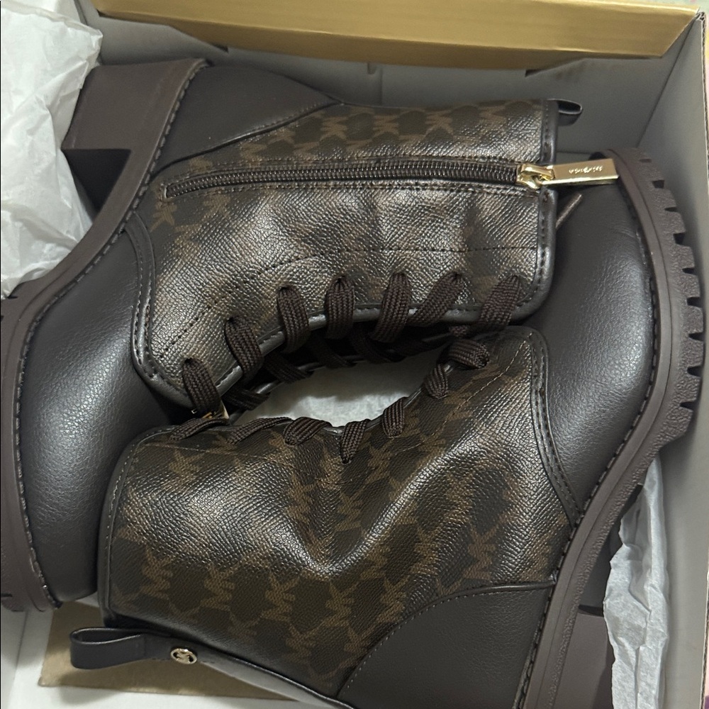 Michael Kors Brown Lace-Up Boots with Gold Accent never worn